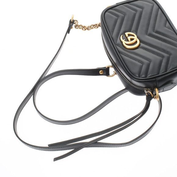 Gucci GG Marmont Mini Black Gold Hardware Quilted Chevron - Picture 3 of 11